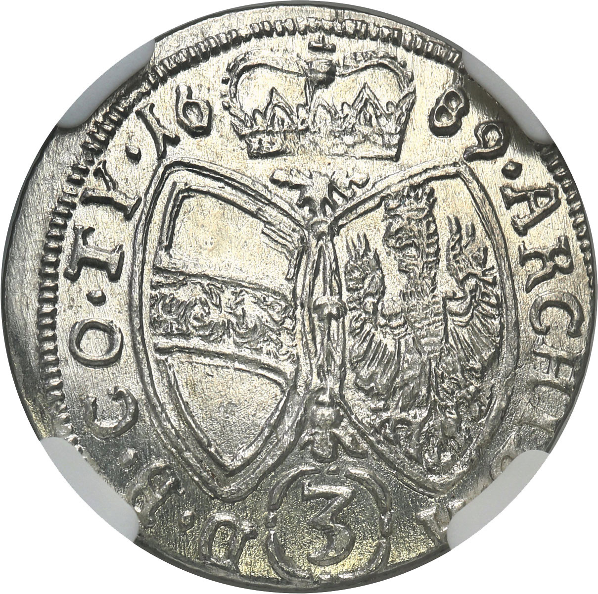 Austria, Leopold I (1658-1705). 3 krajcary 1689, Hall NGC MS63 – PIĘKNE